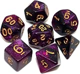 CREEBUY Black Purple Nebula Dice 7-Die Polyhedral DND Set with Bag