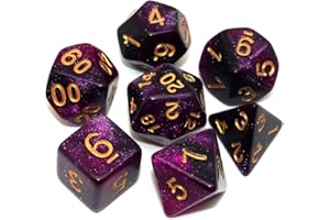 CREEBUY Black Mix Purple Nebula Dice DND Polyhedral Dice Set for Dungeon and Dragons D&D Pathfinder RPG Board Games 7-Die Set with Dice Bag