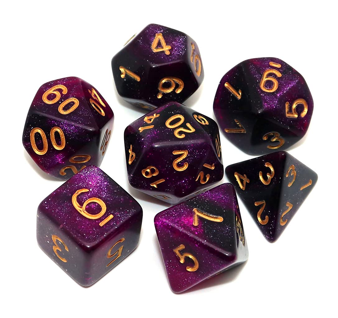Black Mix Purple Nebula Dice DND Polyhedral Dice Set for Dungeon and Dragons D&D Pathfinder RPG Board Games 7-Die Set with Dice Bag — image 1