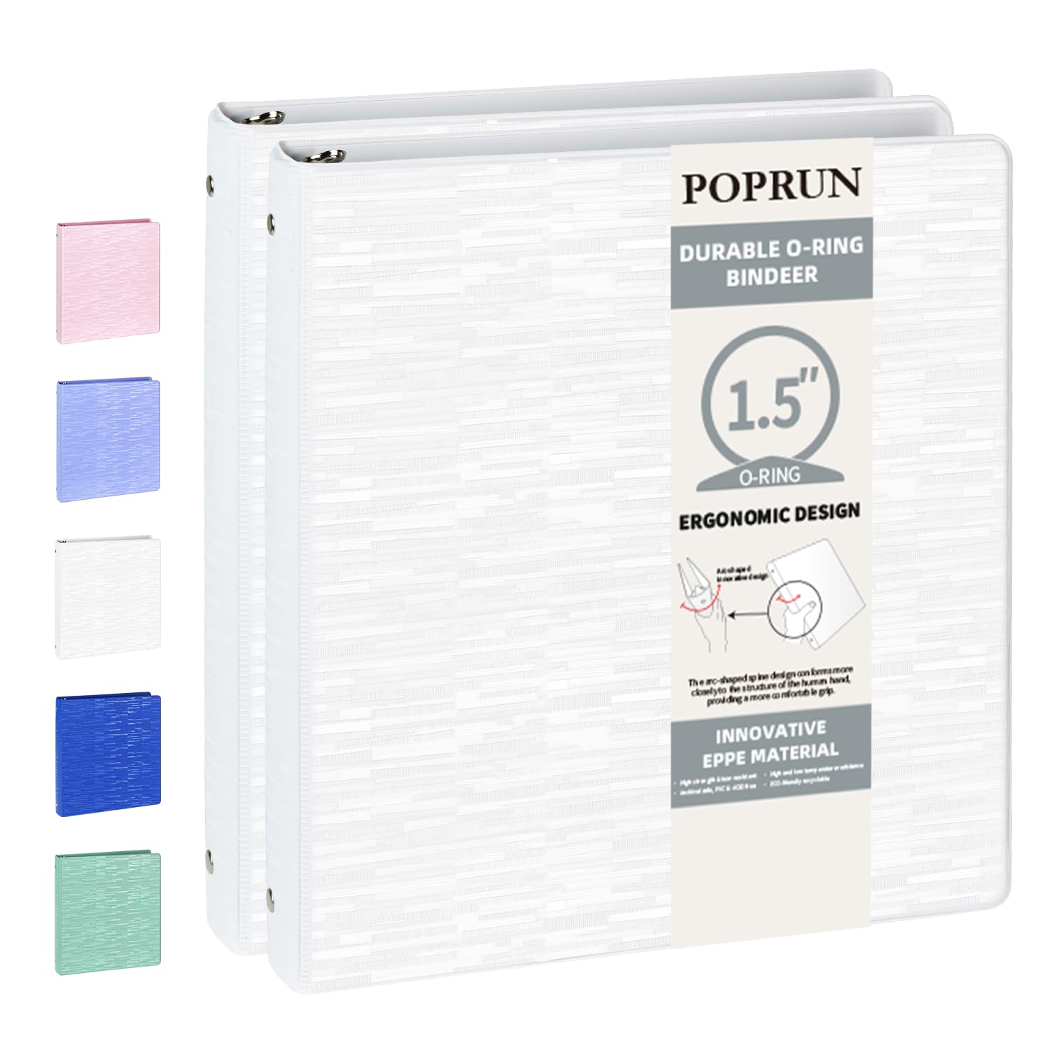 Photo 1 of POPRUN 3 Ring Binder 1.5 Inch, PVC-Free, Holds 325 Sheets of 8.5 x 11 Paper, Extra Durable Organizer with 2 Pockets for School & Office, Heavy-Duty, 2 Pack, White