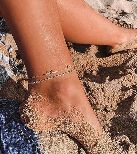 Kenivira Gold Anklet for Women 18K Gold Plated Initial Ankle