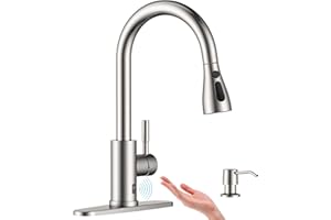 APPASO Touchless Kitchen Faucet with Pull-Down Sprayer, Kitchen Sink Faucet Touchless Brushed Nickel, Single Handle Hands-Free Motion Sensor Faucets Suitable for 1 or 4-Hole Sink, Stainless Steel