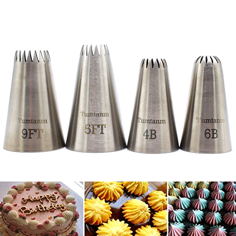 Large Cake Decorating Piping Tips, 4 Pack Stainless Steel Piping Nozzle Cake Decorating Pastry Tips Tool
