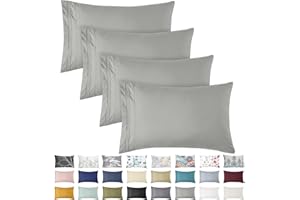 YIYEA Pillow Cases Queen Size Set of 4, Ultra Soft 1800TC Hotel Quality Double Brushed Microfiber Embroidered Pillowcases, Envelope Closure, Fade Resistant (20"x30", Light Grey)