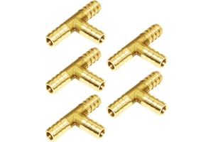 Joywayus Brass 1/4" Barb Tee Fittings T-Shaped 3 Ways Union 1/4" Hose Pipe Fitting for Water/Fuel/Air (Pack of 5)