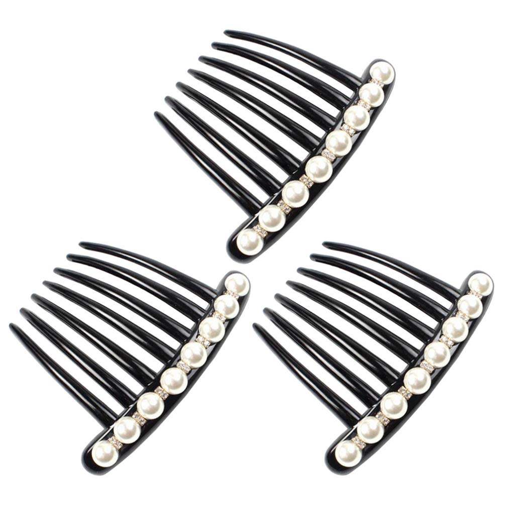 Minkissy Banana Hair Clips 3pcs Plastic Hair Side Combs Teeth Hair Clip Pearls Hair Barrettes Bridal Wedding Hair Comb Hair Accessories for Women Girls Pearl Headpiece