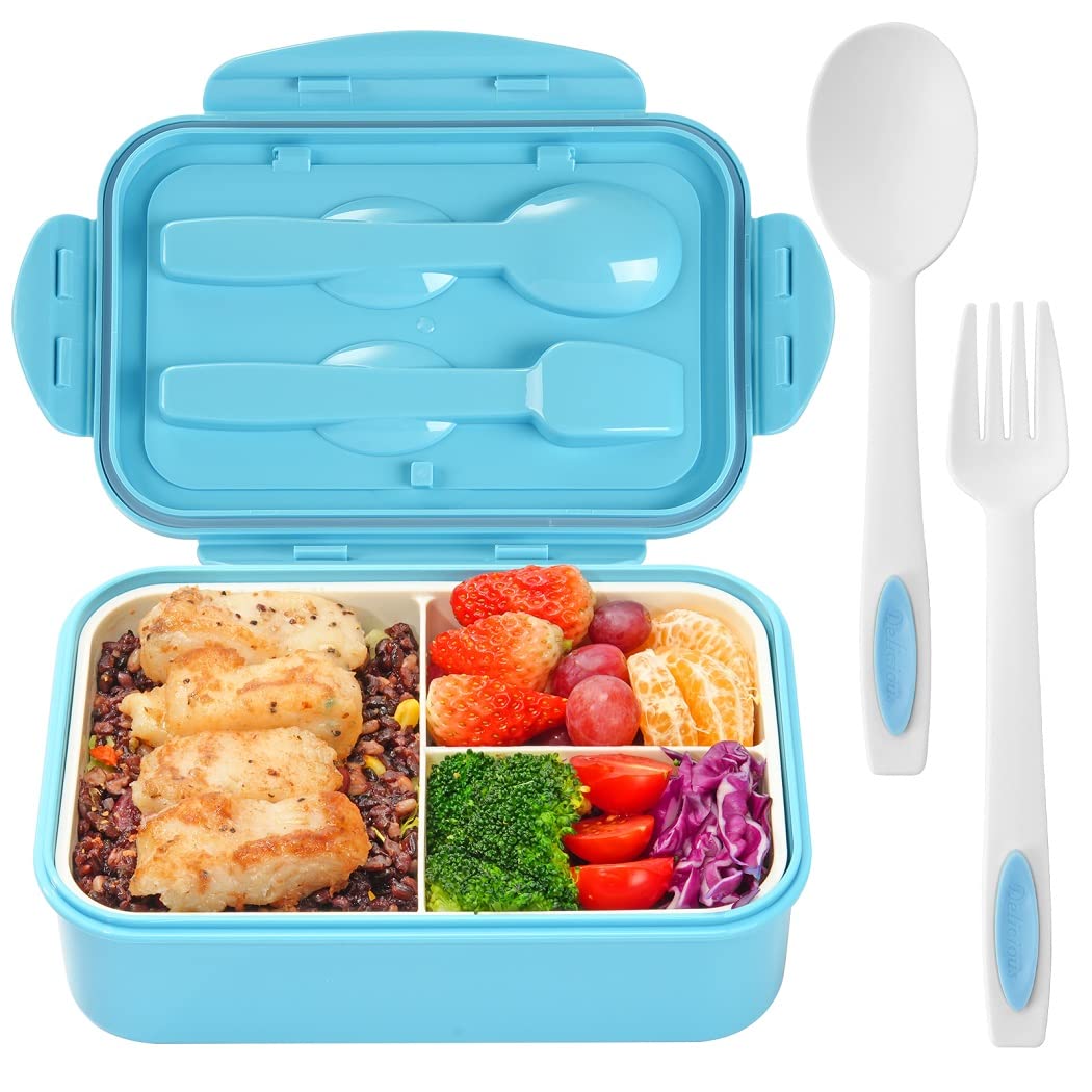 Photo 1 of LOVINA Bento Boxes for Adults - 1100 ML Bento Lunch Box Container For Kids With Spoon & Fork - Durable Perfect Size for On-the-Go Meal, BPA-Free and Food-Safe Materials(Blue)
