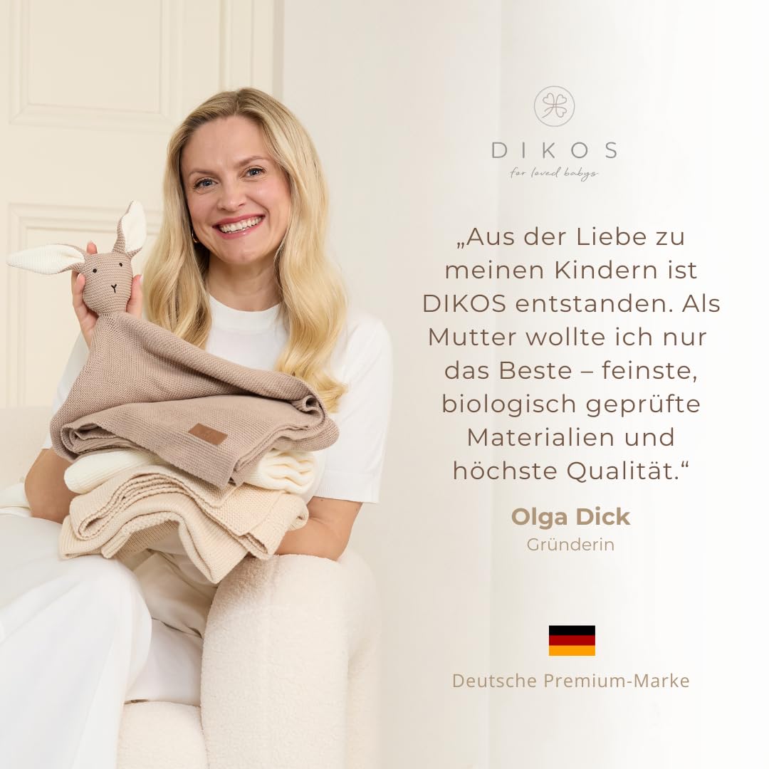 DIKOS Original 2-in-1 Babydecke & Kuscheltuch SCHMUSE-Hase (grau) – schönes Geschenk zur Geburt für Neugeborene Mädchen/Junge – aus weicher Bio-Baumwolle (GOTS) – ideal als erstes Baby Kuscheltier 7