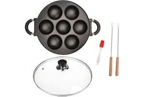 Kuci Aluminum Takoyaki Pan 7-Big Hole Octopus Pan - for Appam, Kuli Paniyaram – Gas & Electric Stovetops & Campfire(7 Holes W