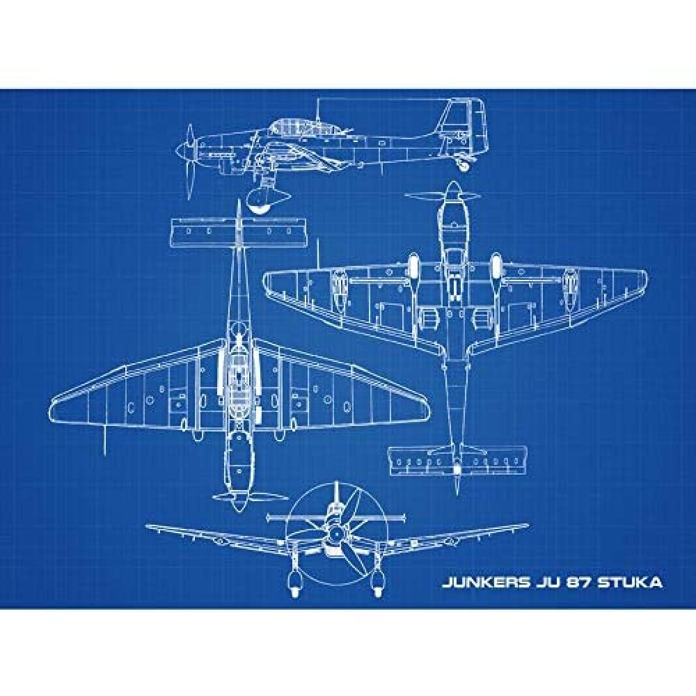 Artery8 Junkers Ju 87 Stuka Aircraft Plane Blueprint Plan Art Print Canvas Premium Wall Decor Poster Mural