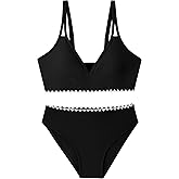 Girls Swimsuits V-Neck Double Strap Design Cute Girls Bikini Swim Two Piece Sets with Chest Pad
