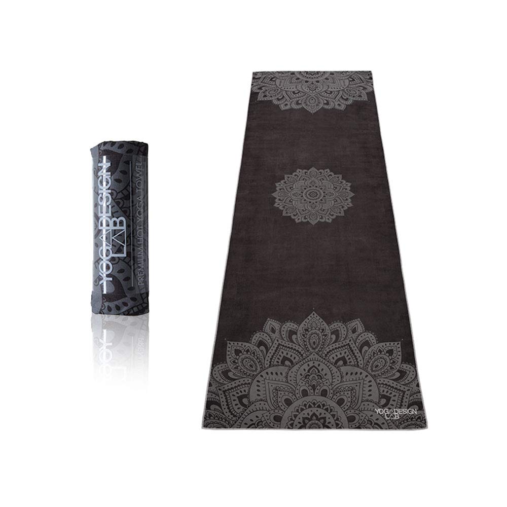 Yoga Design Lab | The HOT Yoga Towel | Premium Non Slip Colorful Towel | Eco Printed + Quick Dry + Mat Sized | Ideal for Hot Yoga, Bikram, Ashtanga, Sport, Travel! (Mandala Black)