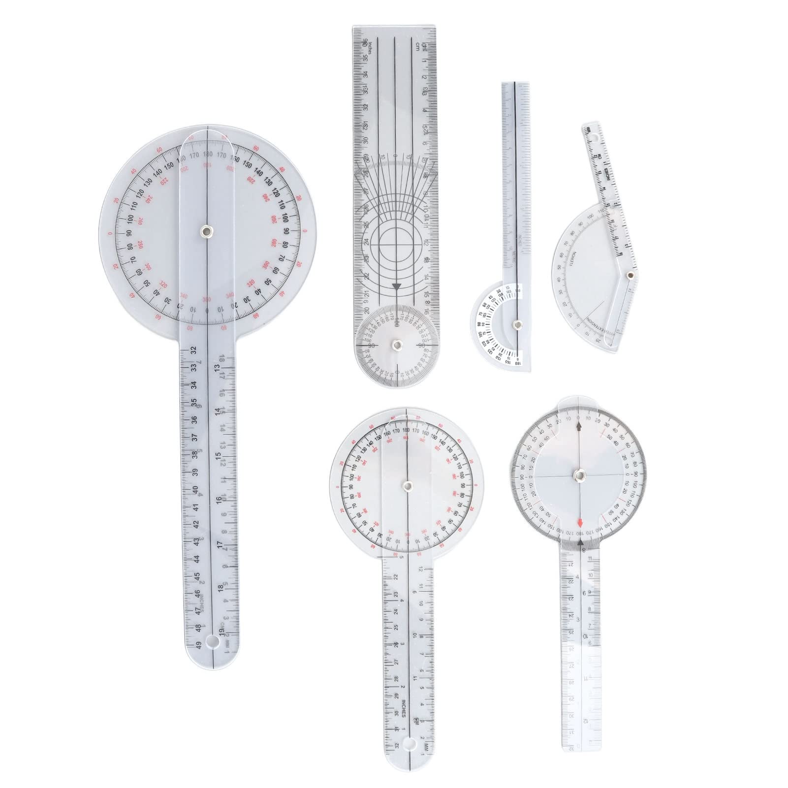 6 Pieces Multifunctional 8 10 Inch Medical Goniometer Set for Home Use Physiotherapists and Students Medical 360 Degree Goniometer Ruler Spinal Digital Angle Goniometer