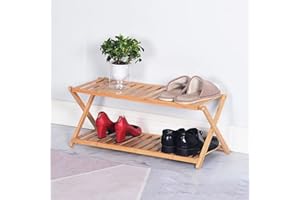 XIANGLV Bamboo Shoe Rack Small, 2 Tier Foldable, Minimalist, Wooden, Without Installation, Perfect for Corridors, Bedrooms an
