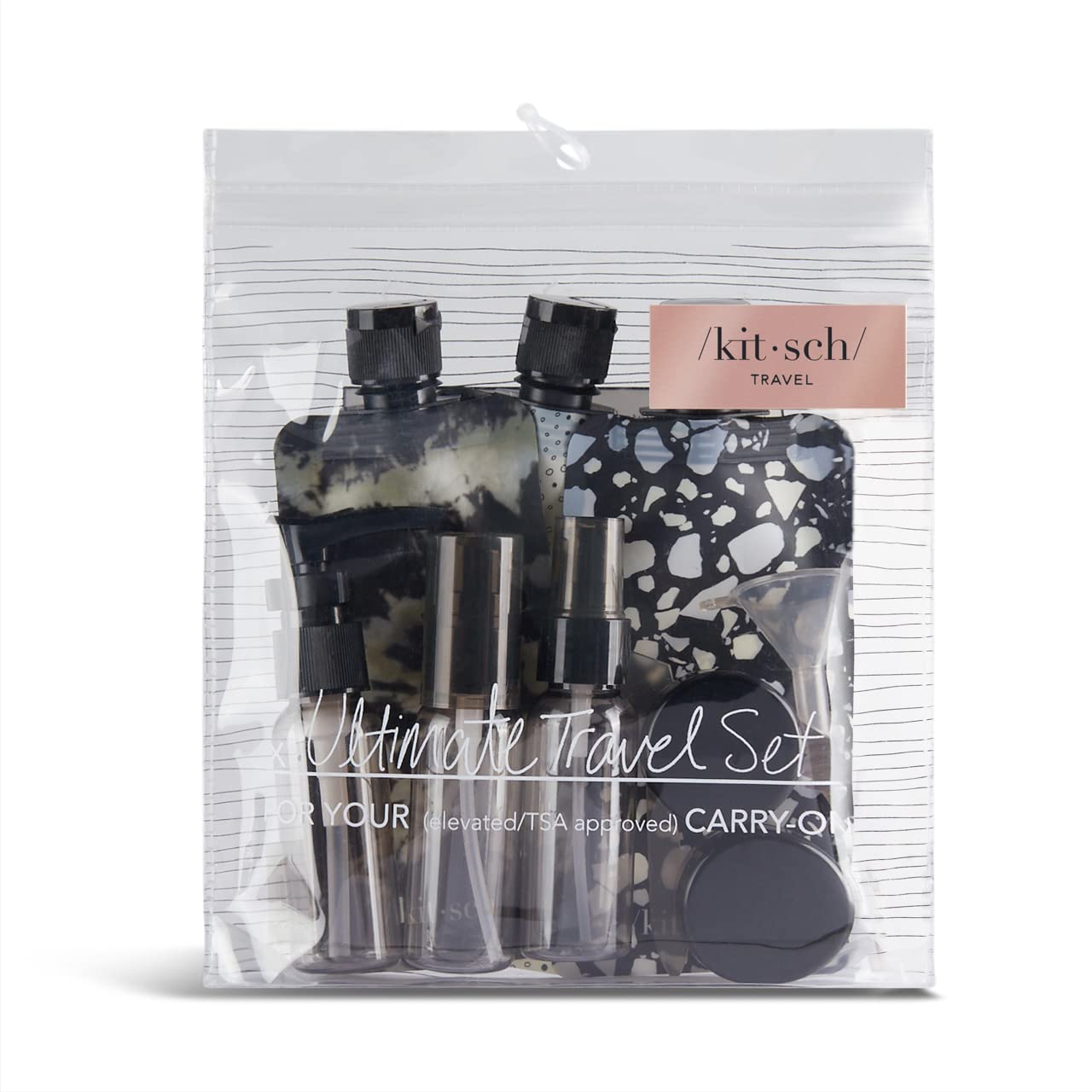 Kitsch 11 PCS Travel Bottles for Toiletries – Travel Essentials Kit for Shampoo, Conditioner, Lotion & More - TSA Approved Travel Bottles, Leak-Proof Refillable Travel Size Containers - Black & Ivory