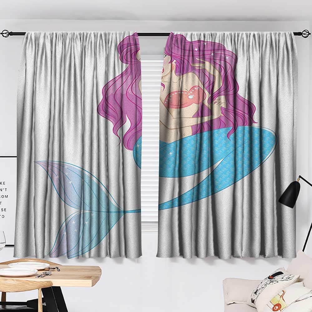 Amazon Com Mermaid Soft Darkening Curtains Cute Mermaid Playing