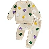 XRTBMN Toddler Boy Girl Mardi Gras Outfit Long Sleeve Star Sweatshirt Tops and Pants Set Infant Baby 2Pcs Spring Clothes