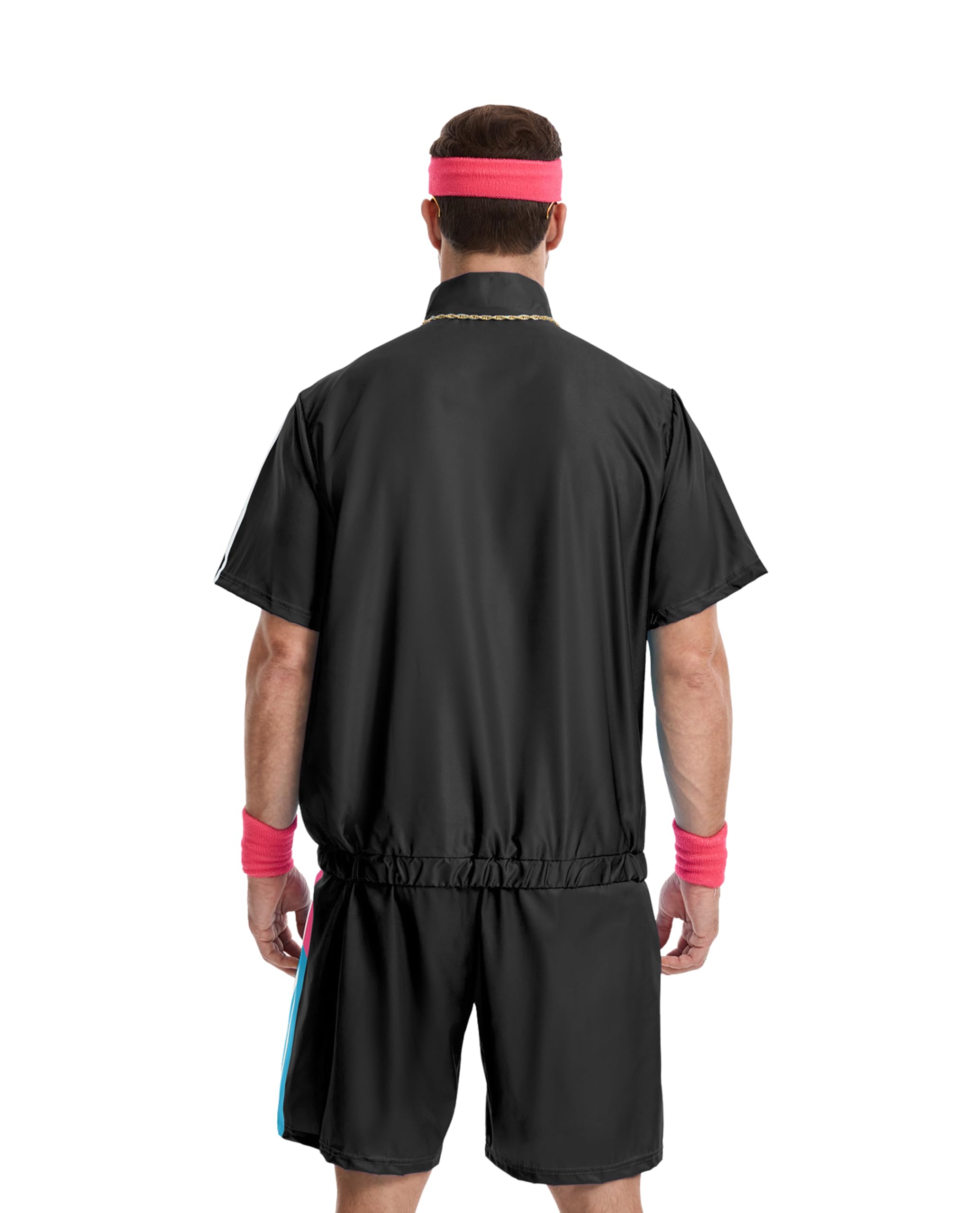 Condition photo showing New/Like New for 80s tracksuit for men women 80s track suit for couple - 8 piece retro windbreaker set with accessories black medium