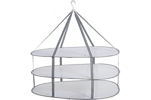 Sweater Drying Rack Flat Mesh Foldable, 3 Tier Hanging Foldable Mesh Flat Drying Rack - 360掳 Rotating Hook Dry Hanger for Lau