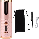 Cordless Automatic Curling Iron,Wireless Hair Curler Fast Heating USB Rechargeable Re Able Cordless Rechargeable Curling Iron Automatic Hair Curler Portable Wand with Digital Display for