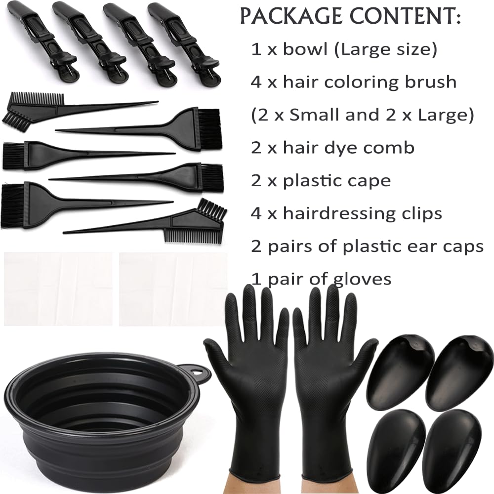 Borogo 19Pcs Professional Salon Hair Coloring Dyeing Kit, Hair Coloring Products with Hair Dye Brush, Hair Color Bowl, Hair Clips For Hair Dye Tools