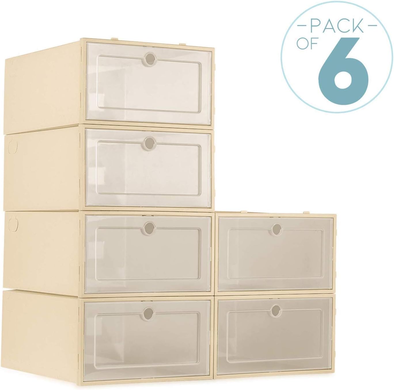 ZODDLE Foldable Stackable Shoe Storage Boxes Assembleable Shoe Organizer Container 6 Pack