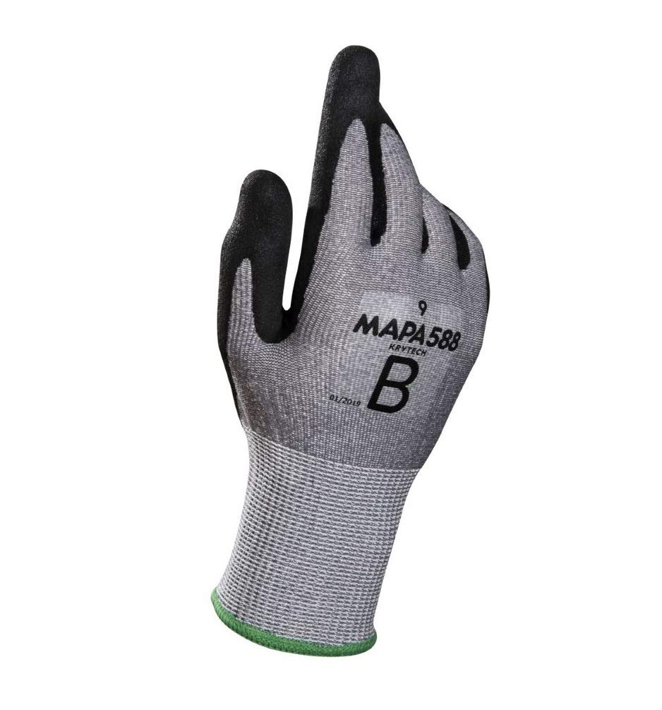 KRYTECH 588 Nitrile Sandy Cut Resistant Gloves, Cutting Stamping Maintenance Automotive Workman Protective Safety Gloves Anti Cut Size 7 Small Grey/Black (1 Pair)