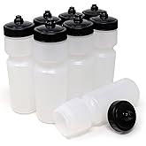 Rolling Sands USA Made 24 oz Sports Squeeze Water Bottles, 8 Pack, BPA-Free, Easy Drink One Way Flow Valve, Fits Most Bike Cages, Dishwasher Safe, Durable, Reusable and Lightweight, Clear Frost