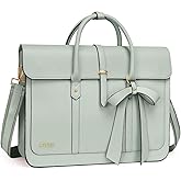 MOSISO Laptop Bag for Women, 17 inch PU Leather Laptop Shoulder Bags Convertible Backpack, 17.3 inch Messenger Bags Casual Handbag Work Briefcase Travel Computer Bag with Bowknot, Sage Green