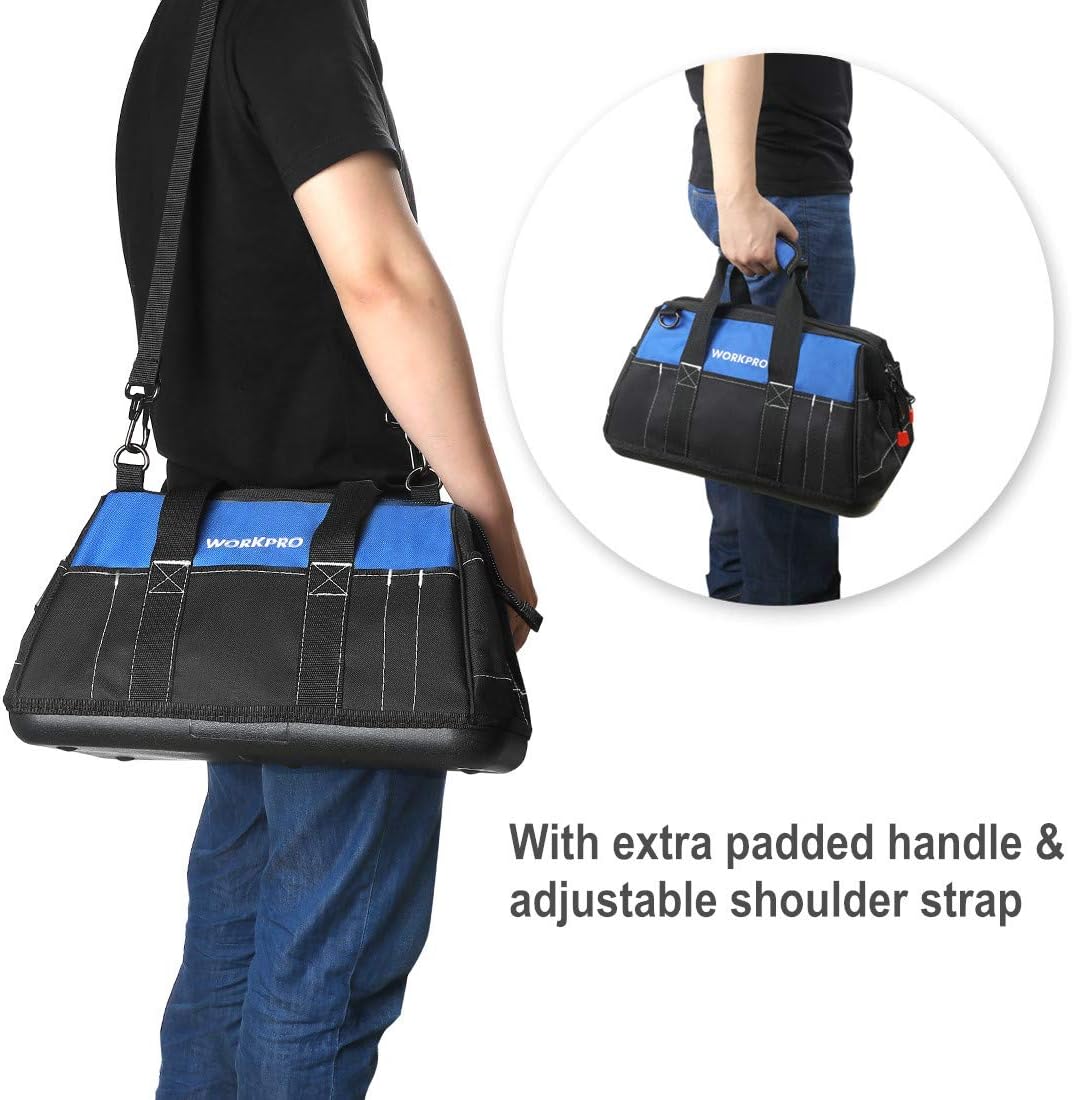 WORKPRO 16-inch Wide Mouth Tool Bag with Water Proof Molded Base - - 