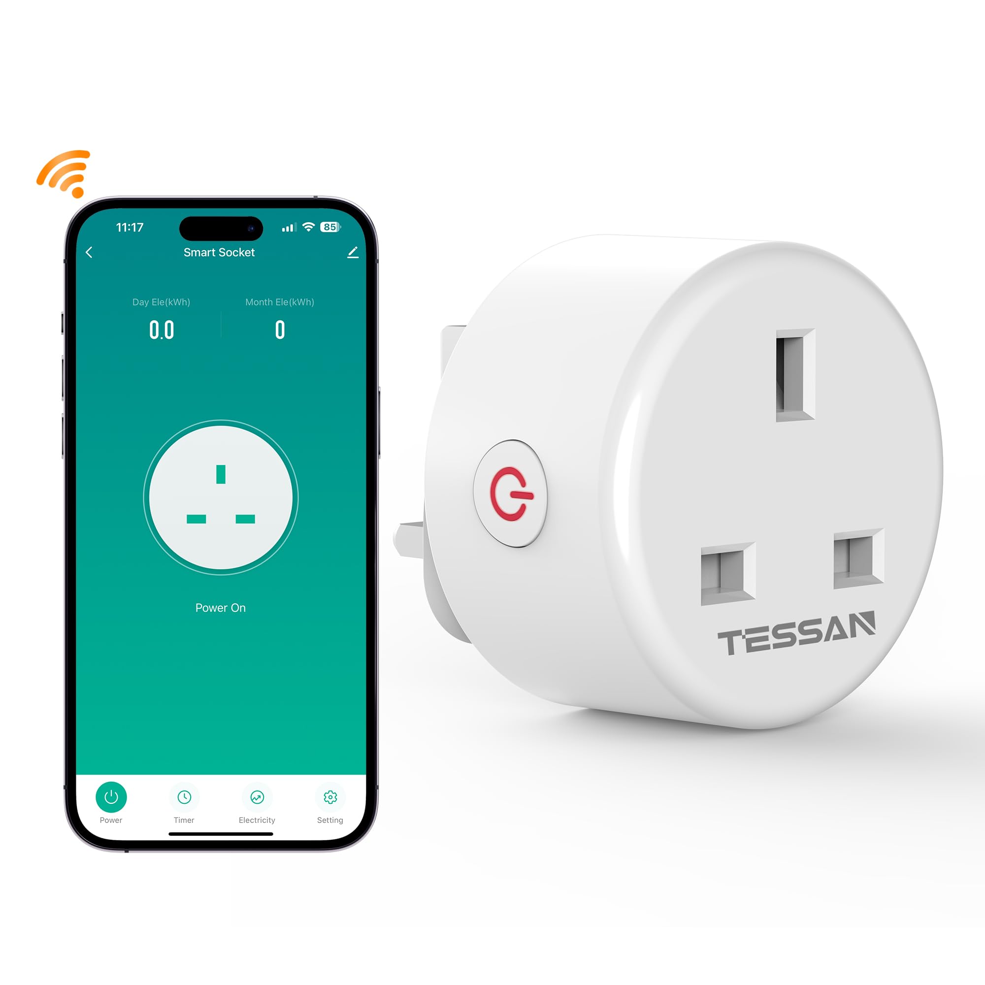 Smart Plug Timer, TESSAN Wifi Plug that Work with Alexa, Energy Monitoring, Voice Control, WiFi APP Wireless Remote Control, Timer Function, Surge Protection, 2,4GHz Wi-Fi, 13A
