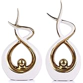 PlivBloom Gold White Abstract Ceramic Modern Sculpture, Knick Knacks Statues for Living Room, Shelf, TV Stand, Coffee Table, 