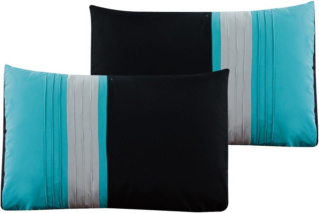 Chezmoi Collection Napa 7-Piece Luxury Leaves Scroll Embroidery Bedding Comforter Set (Queen, Teal/Gray/Black): Home & Kitchen