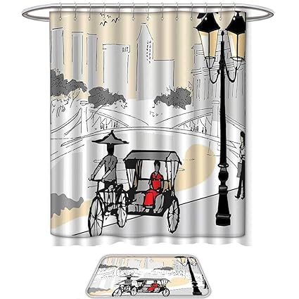 Amazon Com Qinyan Home Print Bathroom Rugs Shower Curtain Modern