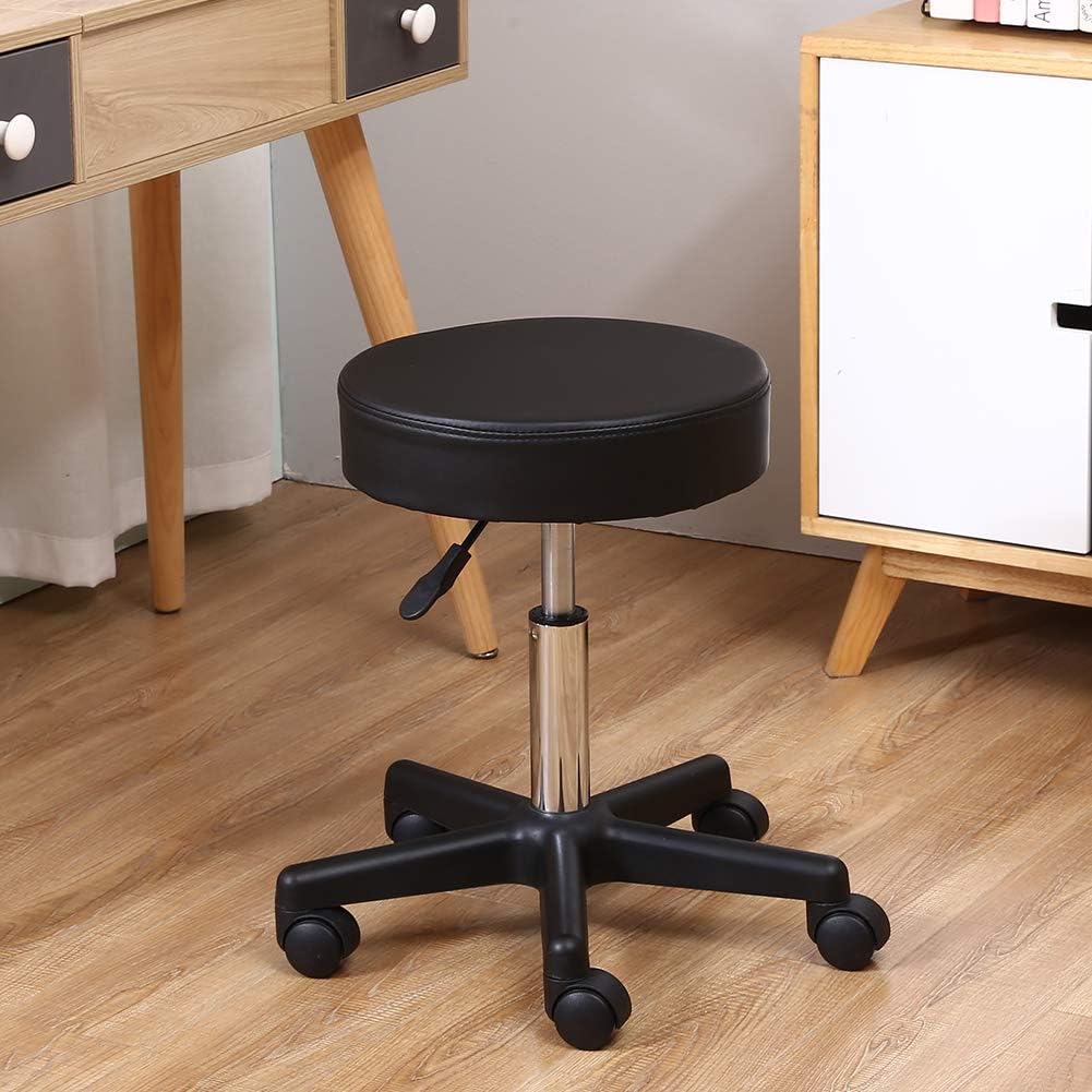 KKTONER Round Rolling Stool PU Leather Height Adjustable Swivel Drafting Work SPA Medical Salon Stools Chair with Wheels Black: Kitchen & Dining