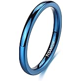 TIGRADE 2mm 4mm Blue Titanium Ring Plain Dome High Polished Wedding Band Comfort Fit for Women Men Size 3.5-13