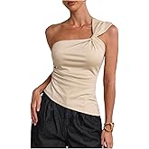 WDIRARA Women's Bowknot Ruched Tank Tops Sleeveless Asymmetrical Fitted Tops