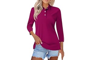 FSWGJFJJ Golf Polo Shirts for Women 2024 Dressy Button Down Loose fit Collared Blouses Casual 3/4 Sleeve Tops for Work