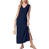 GRECERELLE 2026 Women Summer Inside-Out V-Neck Casual Loose Split Wrinkle-Free Long Maxi Beach Dress with Pockets