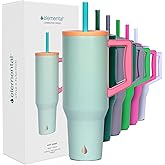 Elemental 40 oz Tumbler with Handle and Straw - Spill Proof Insulated Stainless Steel Commuter for Hot and Cold Beverages - Travel Coffee Mug with 2 Straws & Spill Proof Lid - 40oz - Mint Sorbet