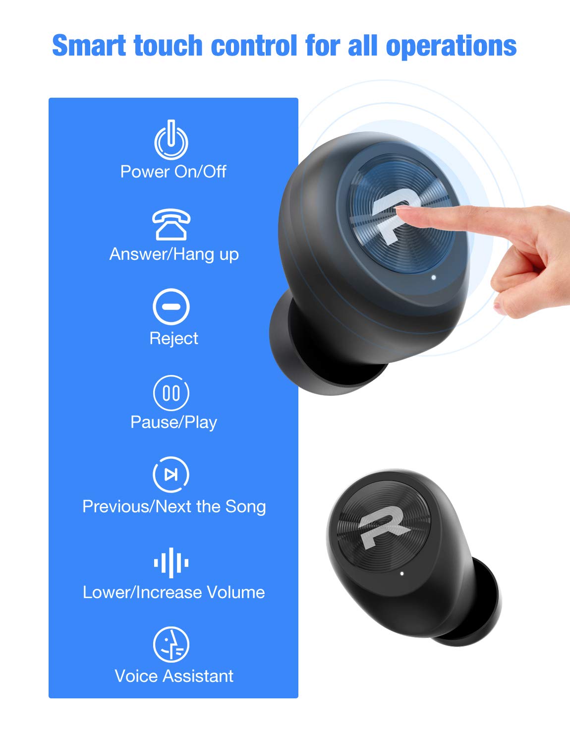 Rademax Wireless Earbuds, True Wireless Bluetooth 5.0 Headphones with 3500mAh Charging Case 140H Playtime IPX7 Waterproof and Stereo Sound Wireless Earphones -Black