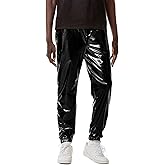 ZEROYAA Mens Metallic Shiny Sweatpants Disco Party Elastic Trousers