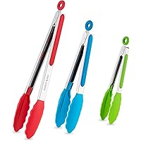 Kitchen Tongs Set of 3, Stainless Steel Tongs with Silicone Tips for Cooking, Barbecue, BBQ Grilling, Buffet Serving, 7…