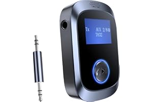 BAISHUN Bluetooth Transmitter Receiver with LED Display, AUX 3.5mm Bluetooth 5.4 Audio Adapter Volume Control Low Latency Portable Receiver for Car/Home Stereo/Headphones/Speaker/PC