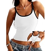 Danysu Women's Tank Tops with Bulit in Bras Scoop Neck Ribbed Fitted Knit Crop Halter Tops Spaghetti Strap Camisole