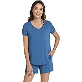 WiWi Pajamas for Women Short Sleeve Top and Shorts Sets Viscose from Bamboo Pj Sleepwear Pajama Set S-XXL