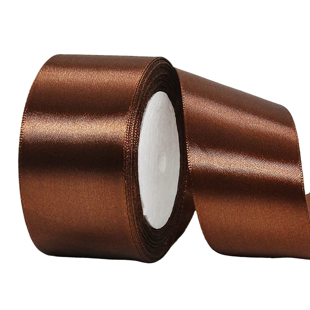 50mm Wide Thick Coffee Ribbon for Gift Wrapping,22m 2Inch Large Fabric Satin Ribbon Brown Bow for Gift Wrapping,Ribbons for Crafting,Hair,Bouquets,Wedding Car,Presents,Cake,Christmas Decorations