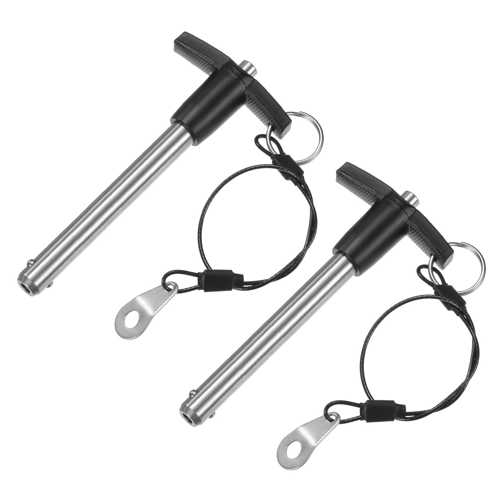 M METERXITY 2-Pack T Handle Lock Pins, 25/64"(10mm) Dia. 2-3/4"(70mm) Usage Length Push-Button Quick Release Locking Pins W Lanyard Cable for Speaker/Aviation/Gym/Machine [304 Stainless Steel] — image 1