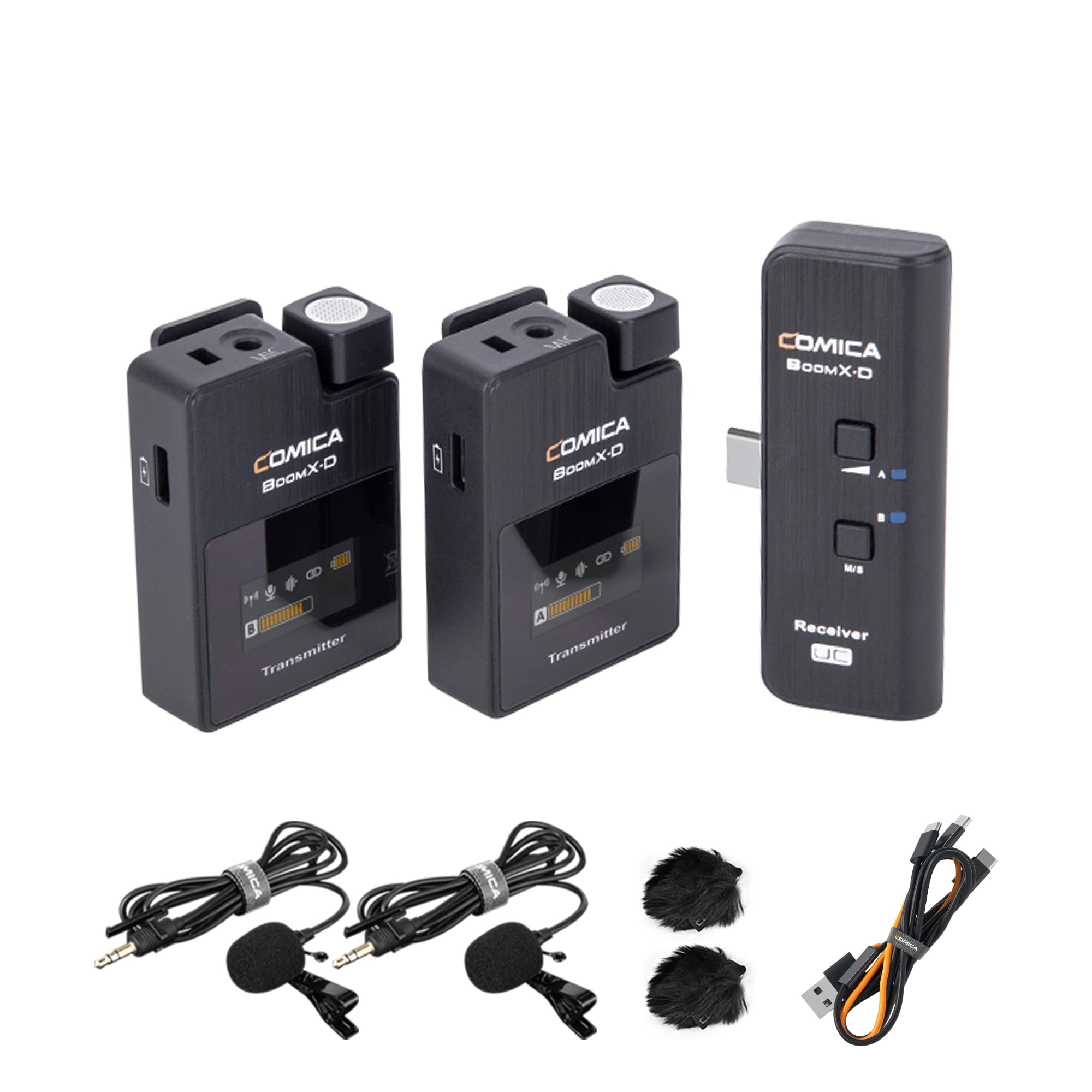 COMICA Wireless Lavalier Microphone, BoomX-DUC2 2.4G USB C Wireless Smartphone Microphone System with 2 Transmitter&1 Receiver,Lav Mic for Laptop Podcast Interview YouTube Vlog Facebook Live-steam