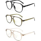 MMOWW 3 Pack Oversized Aviator Reading Glasses for Women Men Stylish Double Bridge Pilot Style Blue Light Blocking Readers